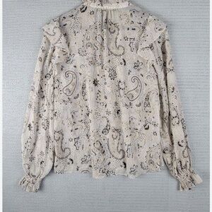 Cream and Black Ruffled Peter Pan Collar Blouse in S